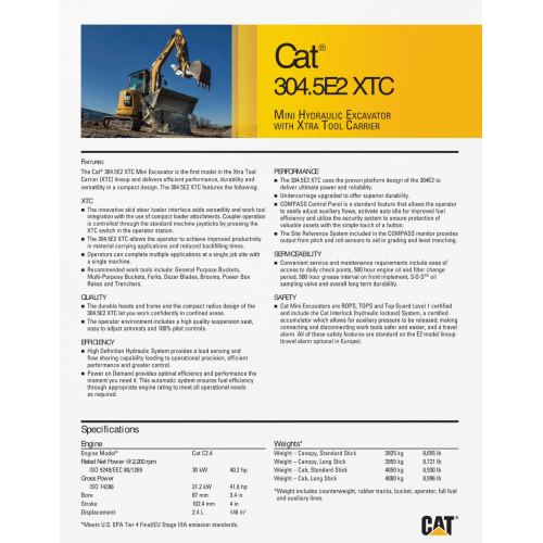 Caterpillar 304 5e2xtc Mini Hydraulic Excavators With Xtra Tool